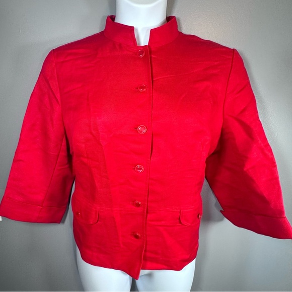 Emma James by Liz Claiborne Red Linen-Blend Button Front Jacket – Size 16 - Picture 4 of 13